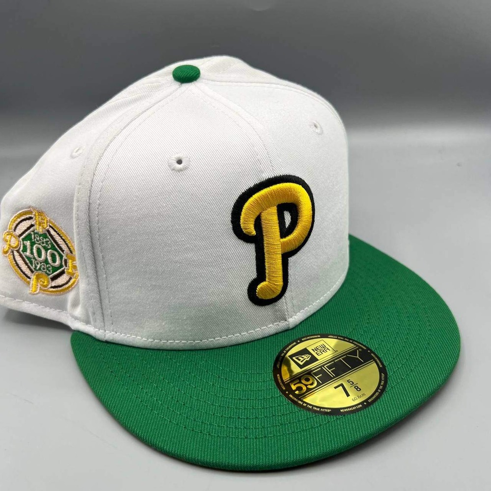 Philadelphia Phillies Hat Men 7 5/8 White Green 59Fifty New Era Fitted Cap